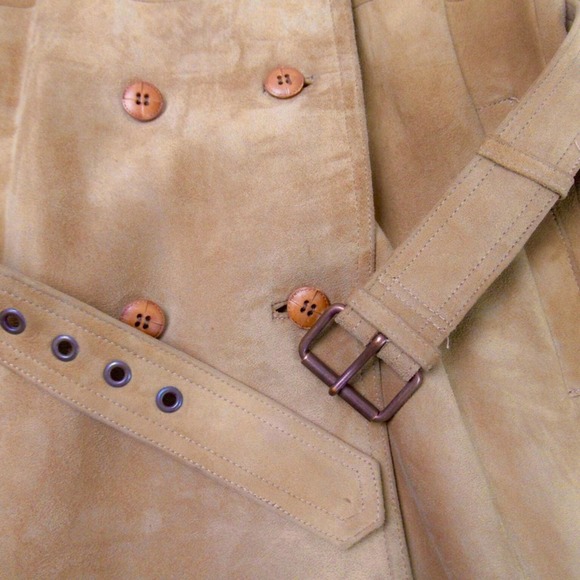 VINTAGE Suede Tan Leathers Trench Coat Swedish x Roetan x Vaca  40 US 10 - Picture 14 of 14